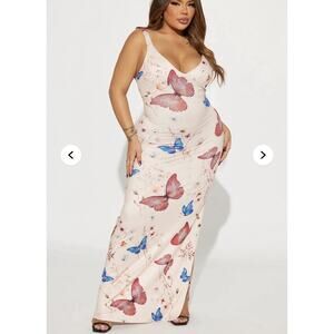 NWT Fashion Nova Babydoll Maxi Dress Desi Butterfly Wild Flower Fairy Size XL